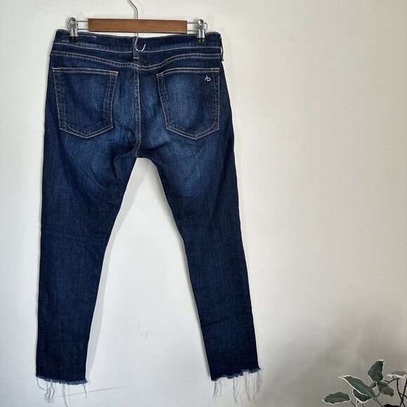 Rag & Bone Size 26 Dre Boyfriend Jeans In Yesler Dark Blue Wash Raw Hem - Picture 4 of 4